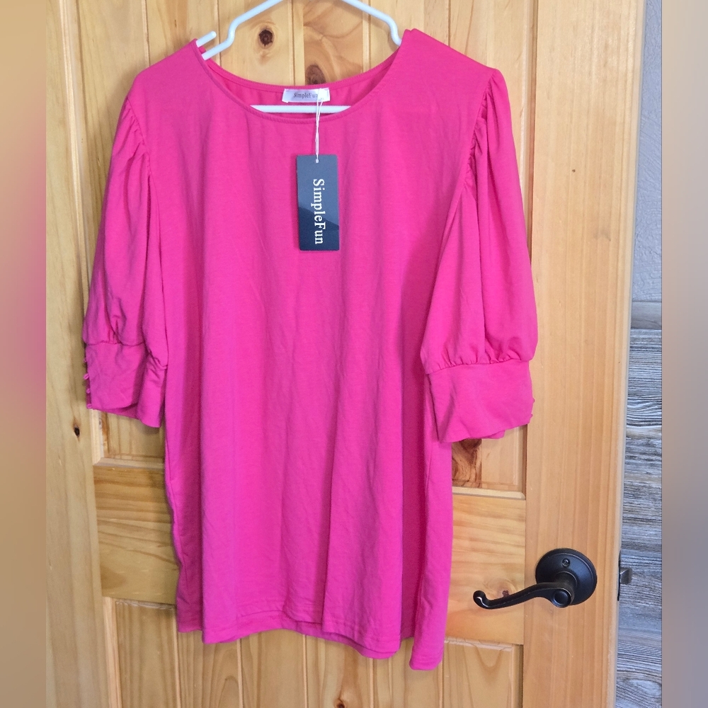 Women's Hot Pink Puff Sleeve Top